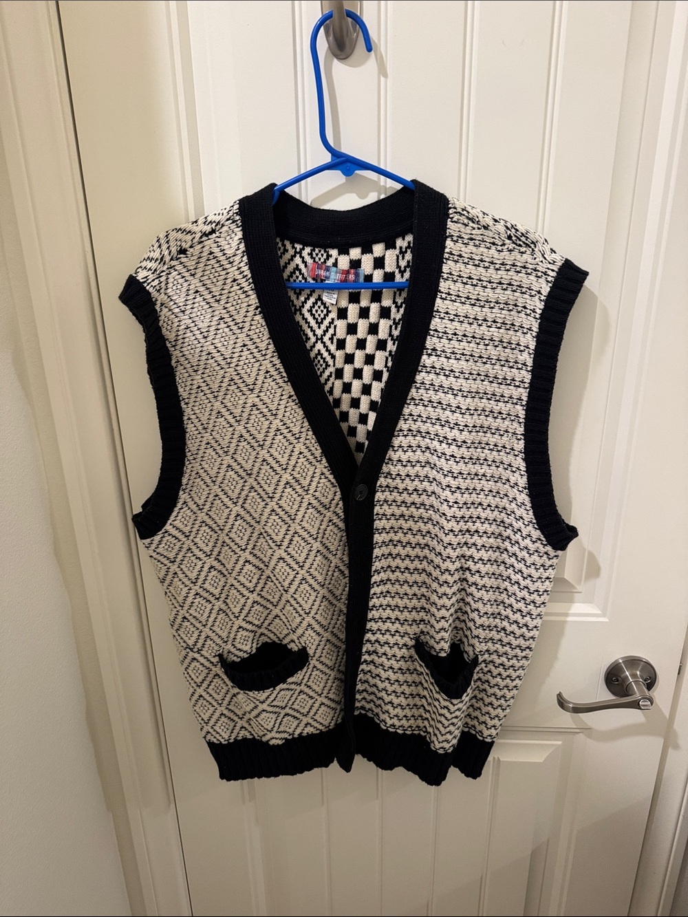 Urban Outfitters Black and White Patterned Knit Cardigan Vest